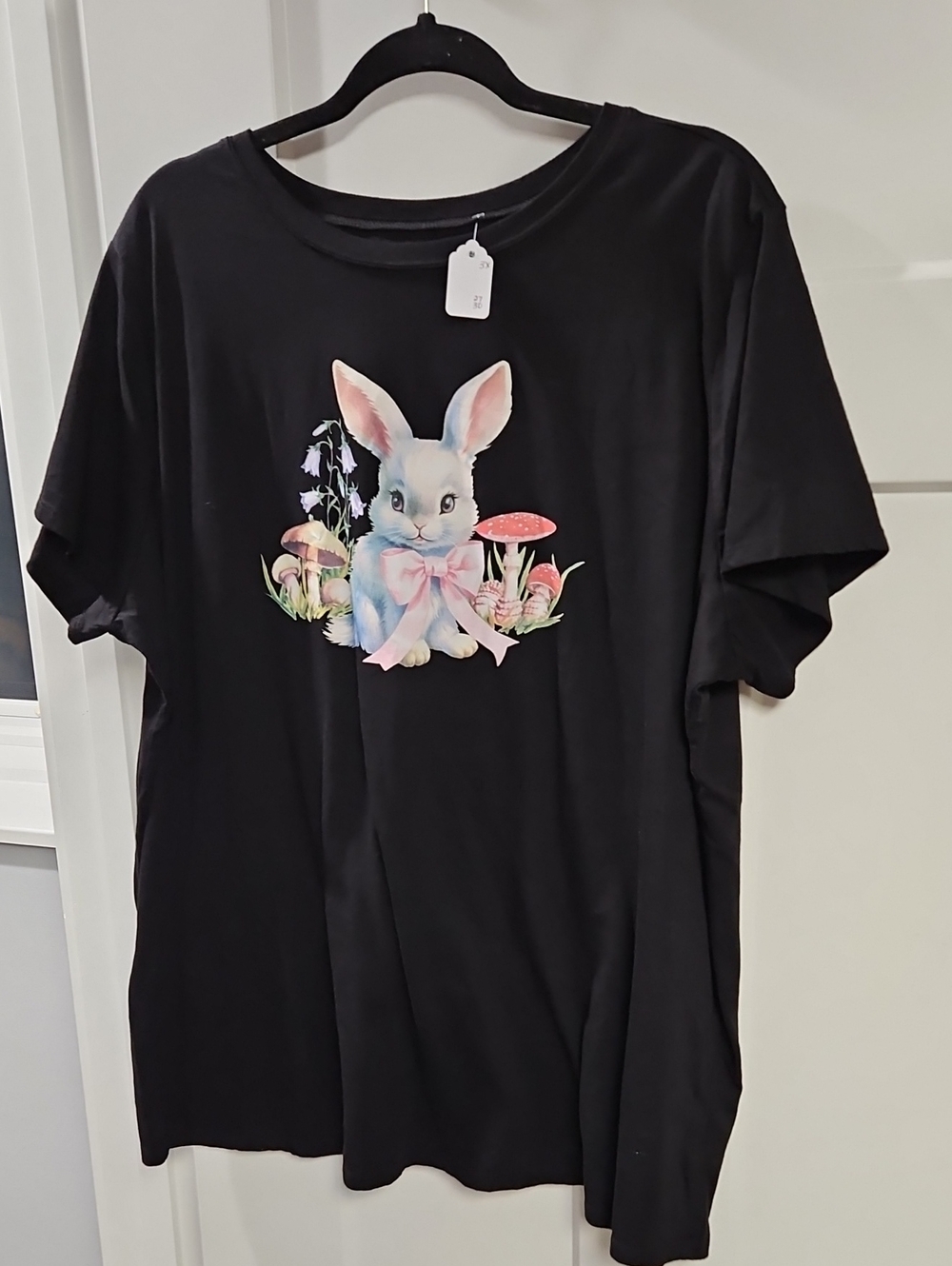 torrid Black Tee with Pastel Bunny and Mushroom Graphic